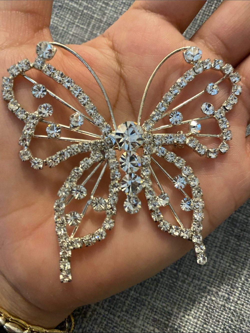 Sparkling Silver Butterfly Brooch with Clear Crystals